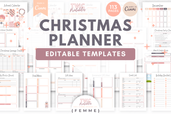 Christmas Planner Canva Templates /FEMME: Organize Your Holiday